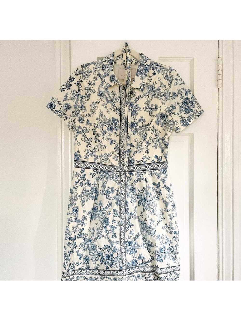 Gal Meets Glam Darla Cotton Toile Shirtdress cornflower blue  on white cotton.